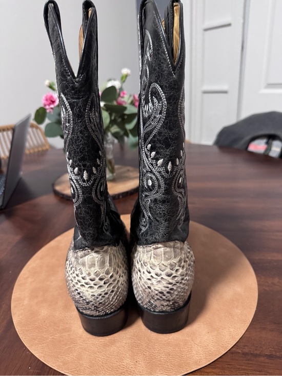 Black and Natural Python Western Boots - Men\'s Exotic Leather Cowboy Boots main image 10